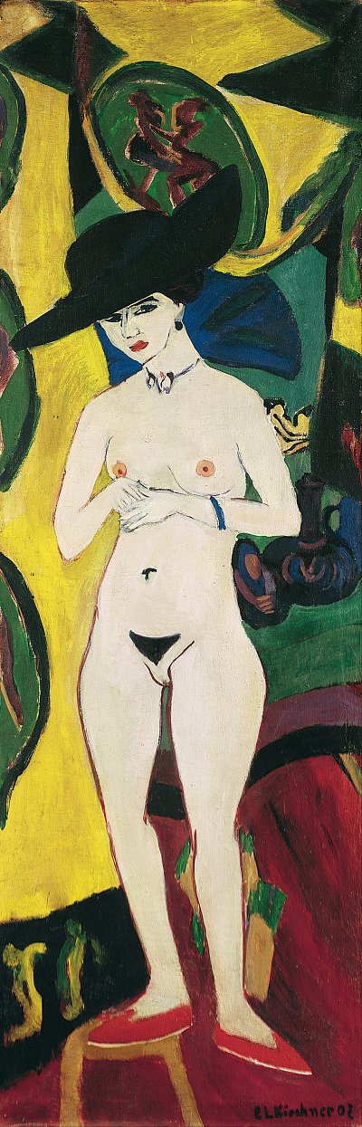 Stehender Akt mit Hut von Ernst Ludwig Kirchner als Kunstdruck auf Leinwand