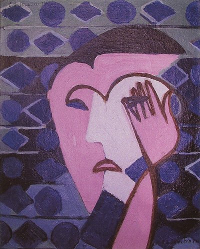 Trauriger Frauenkopf von Ernst Ludwig Kirchner als Kunstdruck auf Leinwand