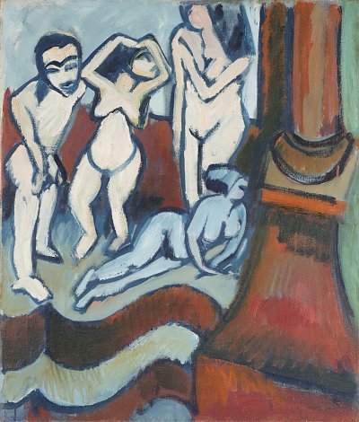 Vier Holzplastiken von Ernst-Ludwig-Kirchner als Kunstdruck auf Leinwand