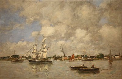 Bordeaux boats on the Garonne von Eugene Boudin als Kunstdruck auf Leinwand