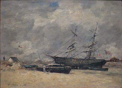 Fishing Boats at the Seashore von Eugene Boudin als Kunstdruck auf Leinwand