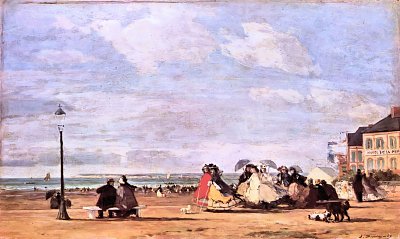 Kaiserin Eugenie am Strand von Trouville von Eugene Boudin als Kunstdruck auf Leinwand