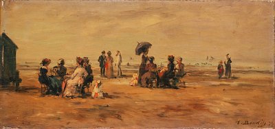 La plage a Trouville von Eugene Boudin als Kunstdruck auf Leinwand