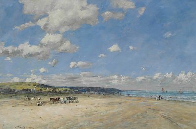 La plage de Tourgeville von Eugene Boudin als Kunstdruck auf Leinwand
