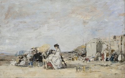 Lady in White on the Beach at Trouville von Eugene Boudin als Kunstdruck auf Leinwand
