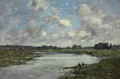 Laveuses au bord de la Touques02 von Eugene Boudin als Kunstdruck auf Leinwand