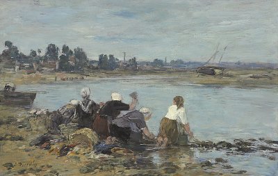 Laveuses au bord de la TouquesII von Eugene Boudin als Kunstdruck auf Leinwand