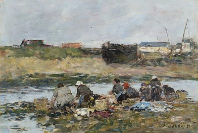 Laveuses sur la Touques pres de Trouville von Eugene Boudin als Kunstdruck auf Leinwand