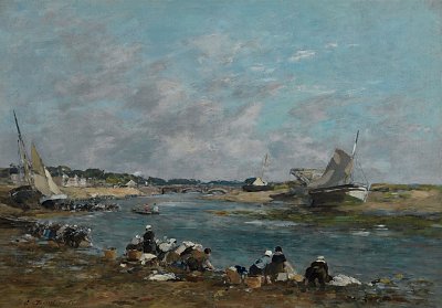 Laveuses sur un des bras de la Touques von Eugene Boudin als Kunstdruck auf Leinwand