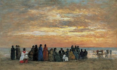 Les figures sur la plage a Trouville von Eugene Boudin als Kunstdruck auf Leinwand