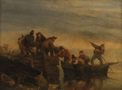 Pecheurs au bord de l Eau von Eugene Boudin als Kunstdruck auf Leinwand