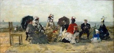 Personnages sur la plage de Trouville von Eugene Boudin als Kunstdruck auf Leinwand