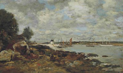 Plougastel le rivage au bord de la baie von Eugene Boudin als Kunstdruck auf Leinwand