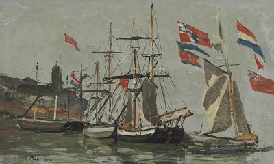 Port les oriflammes von Eugene Boudin als Kunstdruck auf Leinwand