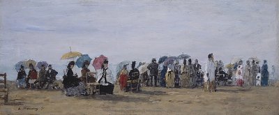 Scene de plage a Trouville von Eugene Boudin als Kunstdruck auf Leinwand