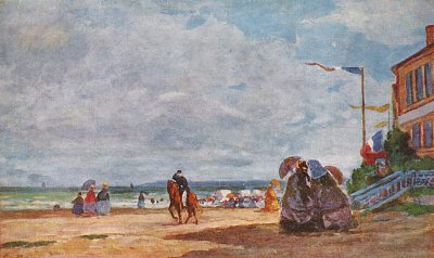 Strand von Trouville von Eugene Boudin als Kunstdruck auf Leinwand