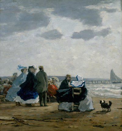 Sur la plage Dieppe von Eugene Boudin als Kunstdruck auf Leinwand