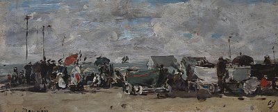 Sur la plage de Trouville von Eugene Boudin als Kunstdruck auf Leinwand