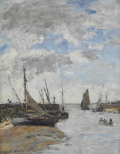 Trouville Les jetees a maree basse von Eugene Boudin als Kunstdruck auf Leinwand