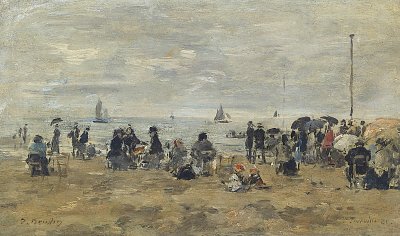 Trouville Scene de plage von Eugene Boudin als Kunstdruck auf Leinwand