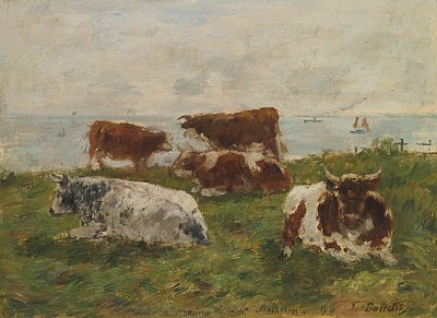 Vaches au pre au bord da la mer von Eugene Boudin als Kunstdruck auf Leinwand