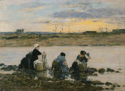 Washerwomen by the River von Eugene Boudin als Kunstdruck auf Leinwand