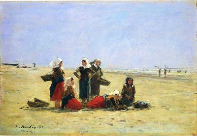 Women on the beach at berck von Eugene Boudin als Kunstdruck auf Leinwand