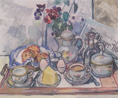 Frühstücksstillleben von Felix-Esterl als Kunstdruck auf Leinwand