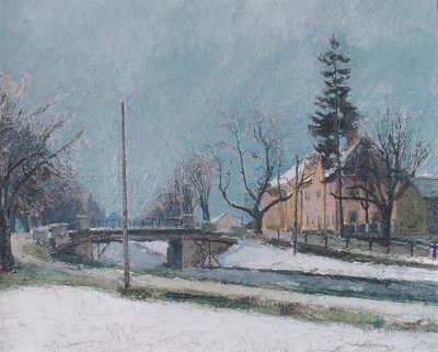 Paternioner Brücke in Klagenfurt von Felix-Esterl als Kunstdruck auf Leinwand