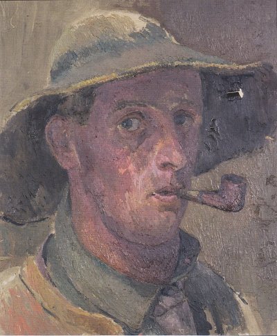 Selbstbildnis mit Pfeife von Felix-Esterl als Kunstdruck auf Leinwand