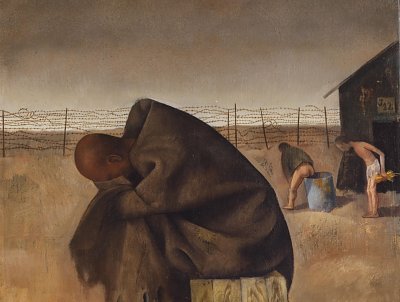 Kauernder Gefangener von Felix Nussbaum als Kunstdruck auf Leinwand