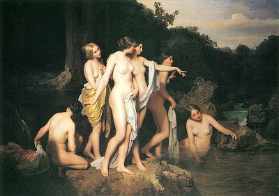 Badende Frauen am Waldbach von Ferdinand-Georg-Waldmueller als Kunstdruck auf Leinwand
