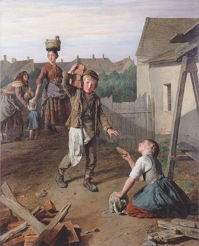 Bautagelöhner erhalten ihr Frühstück von Ferdinand-Georg-Waldmueller als Kunstdruck auf Leinwand