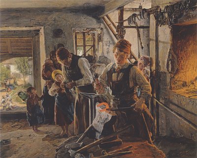 Beim Hufschmied von Ferdinand-Georg-Waldmueller als Kunstdruck auf Leinwand