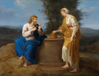 Christus und die Samariterin von Ferdinand-Georg-Waldmueller als Kunstdruck auf Leinwand