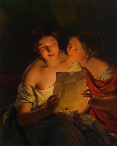 Der Liebesbrief von Ferdinand-Georg-Waldmueller als Kunstdruck auf Leinwand
