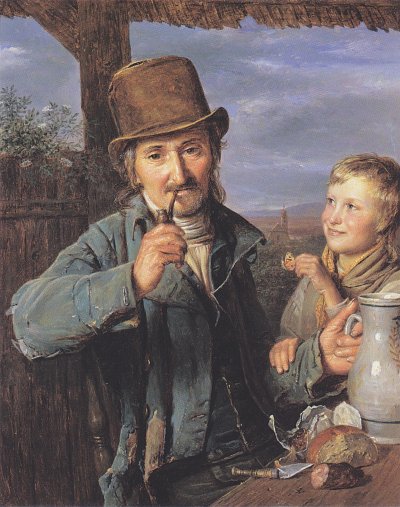 Der Taglöhner mit seinem Sohn von Ferdinand-Georg-Waldmueller als Kunstdruck auf Leinwand