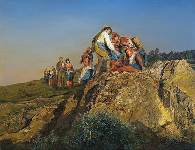 Die unterbrochene Wallfahrt (Die Hilfeleistung) von Ferdinand-Georg-Waldmueller als Kunstdruck auf Leinwand