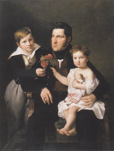 Johann Feldmüller mit beiden Kindern von Ferdinand Georg Waldmueller als Kunstdruck auf Leinwand