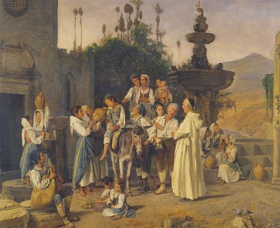 Labung am Stadtbrunnen von Taorimina von Ferdinand-Georg-Waldmueller als Kunstdruck auf Leinwand