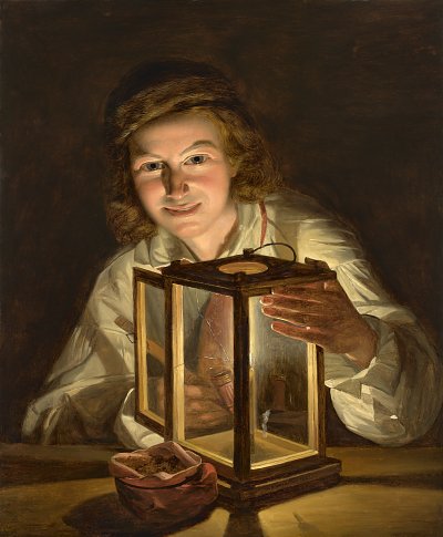 Selbstbildnis mit Laterne von Ferdinand Georg Waldmueller als Kunstdruck auf Leinwand