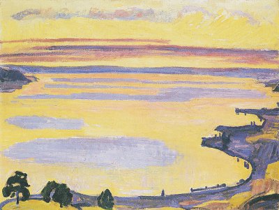 Sonnenuntergang am Genfersee von Caux aus von Ferdinand Hodler als Kunstdruck auf Leinwand