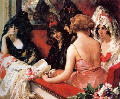 Damas en el palco o Las Manolas von Francisco Pradilla Y Ortiz als Kunstdruck auf Leinwand