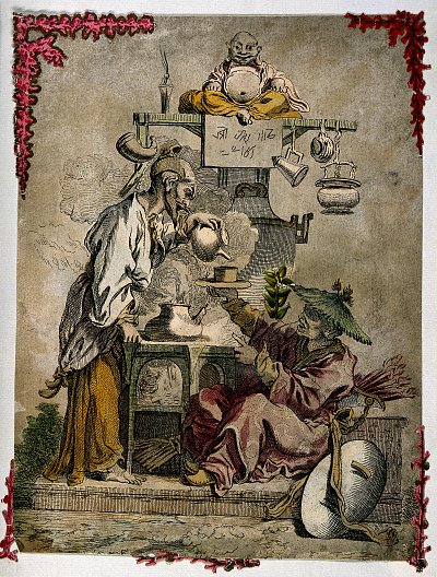 A man pours tea for a resting Chinese warrior as a kettle von Francois Boucher als Kunstdruck auf Leinwand