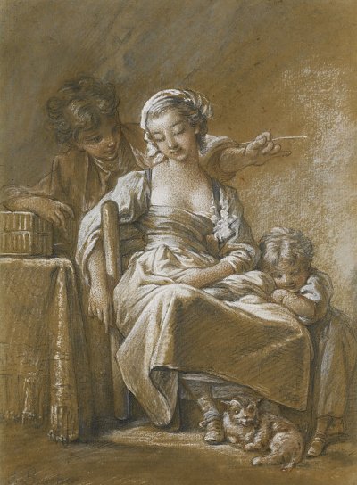 A young woman with childrean von Francois Boucher als Kunstdruck auf Leinwand