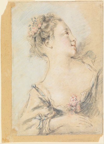 Bust of a young girl von Francois Boucher als Kunstdruck auf Leinwand