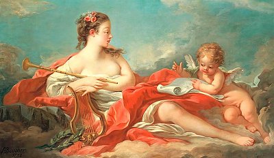 Erato The Muse Of Love Poetry von Francois Boucher als Kunstdruck auf Leinwand