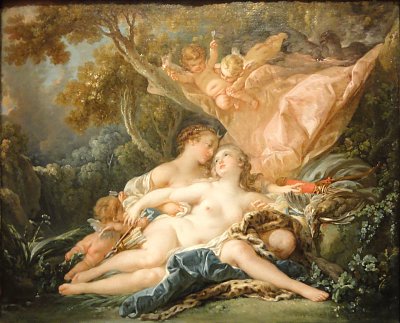 Jupiter in the Guise of Diana and the Nymph Callisto von Francois Boucher als Kunstdruck auf Leinwand