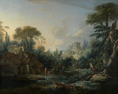 Landschaft mit Wassermuehle von Francois Boucher als Kunstdruck auf Leinwand