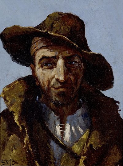 Bauer mit Hut von Frank-Buchser als Kunstdruck auf Leinwand